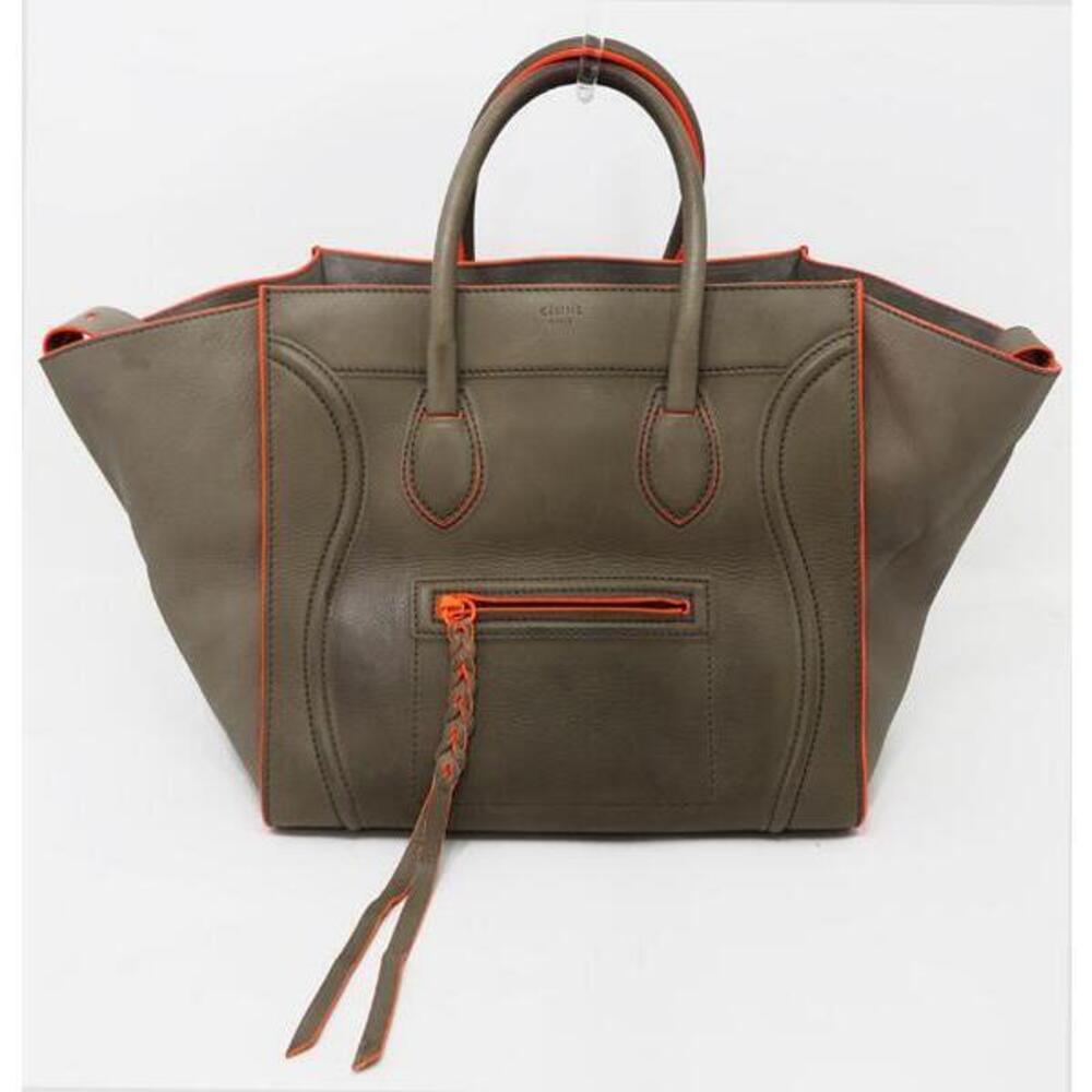 Celine Square Luggage Handbag Gray Neon Orange